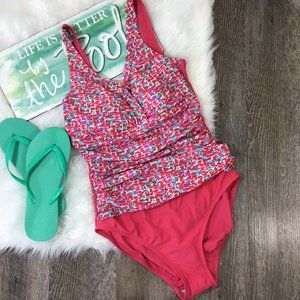 Sweet Escape One Piece Full Coverage Pink Print Swimsuit Size 10